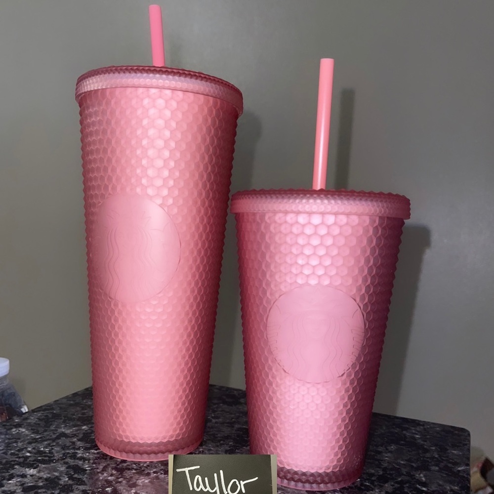 Pink Studded Starbucks Tumbler Set